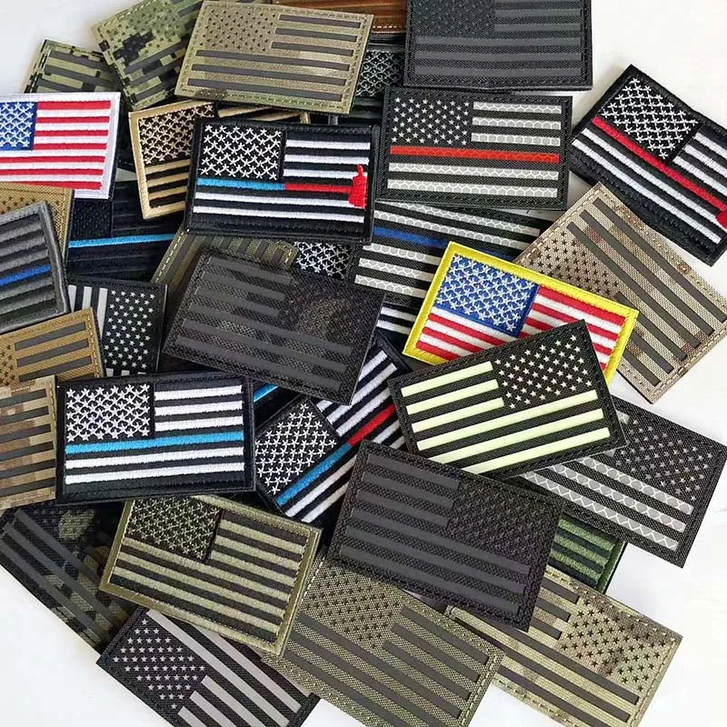 Patch de bandeira americana dos eua, aplique de roupas, bordado, emblema moral, remendos reflexivos ir, emblema tático militar que brilha no escuro