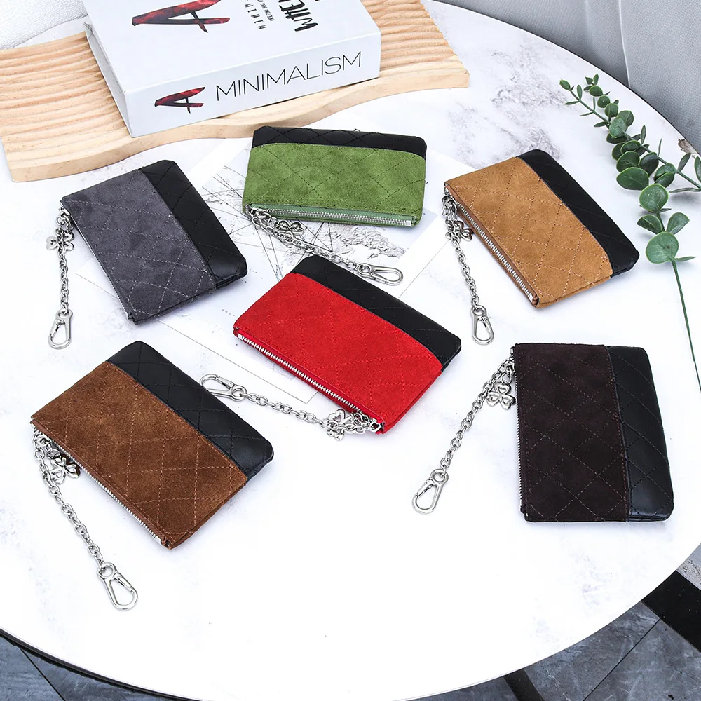 Small Wallets for Women Slim Genuine Leather Card Case Coin Holder Wallet Coin Change Purse with Keychain