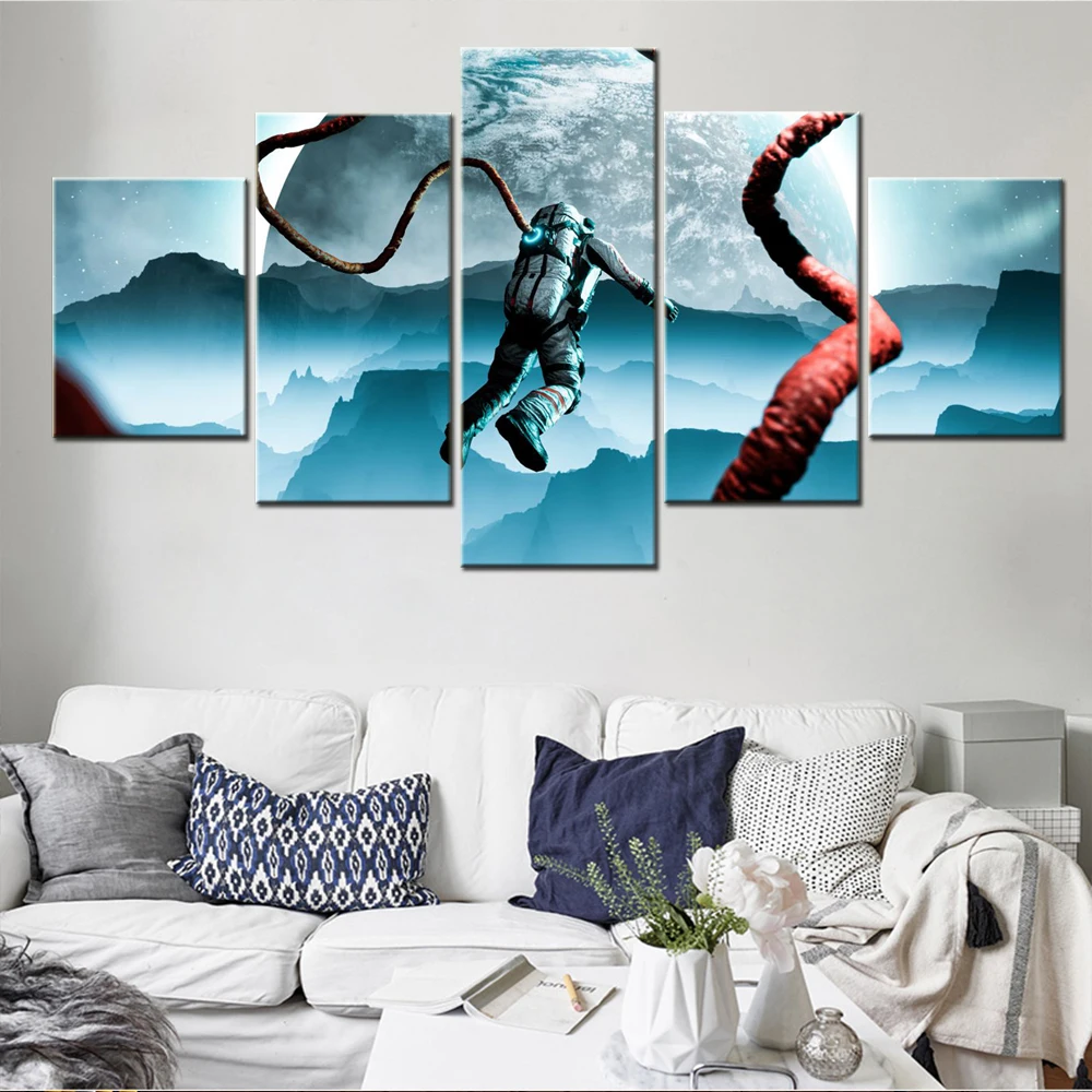 5 Pieces Canvas Wall Arts Poster Painting Space Astronaut Space exploration Wallpaper Interior Picture Home Decor Bedroom Print