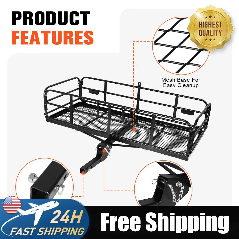 

Hitch Cargo Carrier 500 LBS Capacity Trailer Hitch Cargo Rack 60x24x14in Folding Cargo Rack with Stabilizer for SUV Truck Pickup