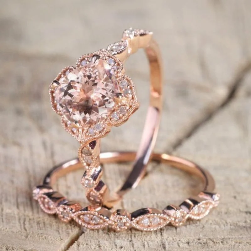 AAA Zircon Stone Micro Paved Bridal Ring Sets Romantic Rose Gold Color Engagement Rings Wholesale Lots&Bulk Midi Rings