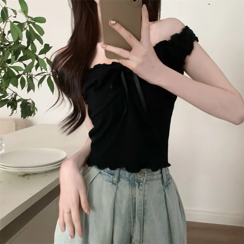 Women Camis Korean New Summer Solid Design Sense Niche Sleeveless Tops Preppy Style Versatile Slim Short Tanks Female