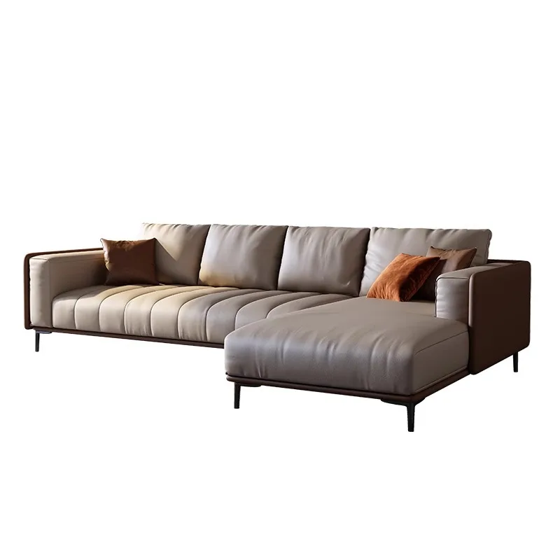 #Italian Style Top-Grain Leather Sofa with Piano-Stitched Seats, Modular L-Shaped & Straight Options for Modern Living Rooms