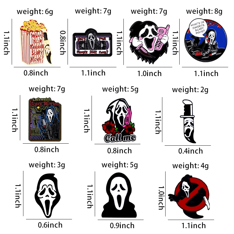 Call Me Enamel Pins What\'s Your Favorite Scary Movie Custom Brooches Lapel Badges Gothic Punk Skeleton Jewelry Gift for Friends