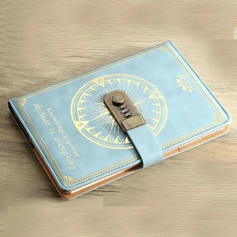 A5 200 Pages Notebook Retro Password Book with Lock Diary Binder Thickened Creative Hand Ledger Student 2023 Notepad Stationery