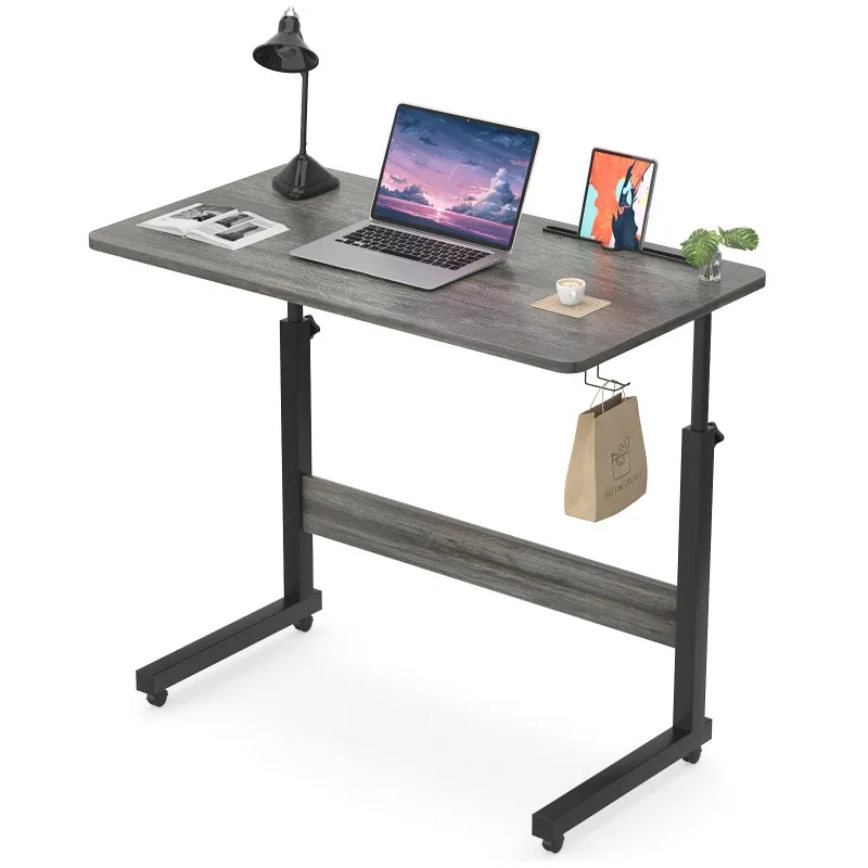 Adjustable Height Manual Standing Desk Small Mobile Rolling Computer Desk with Wheels Hook Convertible Portable Storage Features