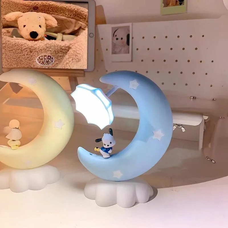 Ins lovely Pochacco Moon nightlight, dormitorio, mesita de noche, luz de ambiente, lámpara de mesa pequeña, luz led cálida