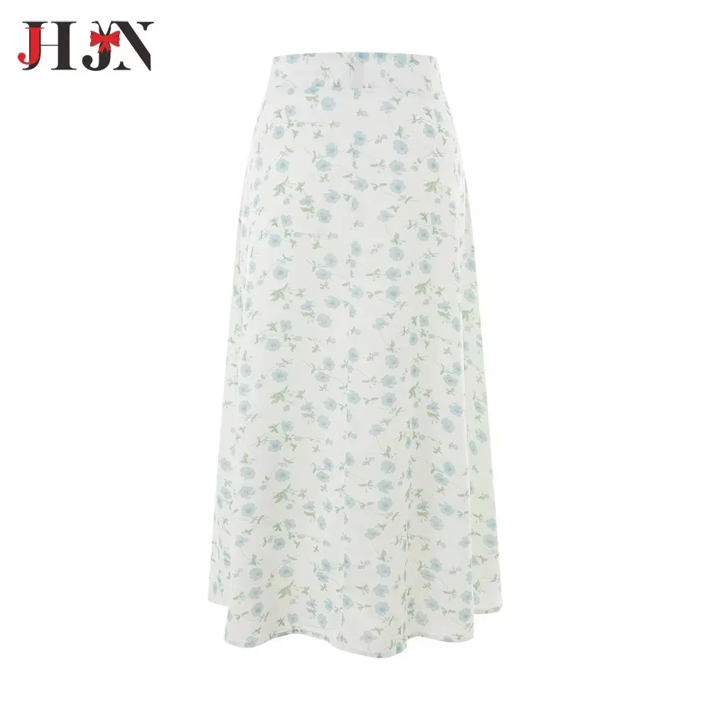 JHJN nuevas faldas acampanadas con estampado de flores bohemias 2024 verano primavera cintura alta Vintage faldas de una pieza de longitud media para mujer