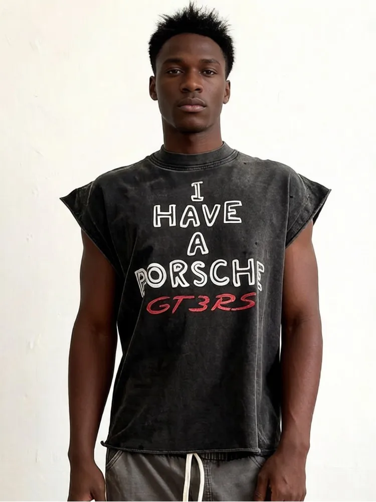 Printed Sleeve-Cut 90S Vintage Distressed T Shirts Oversized Goth Grunge Punk T-shirt Summer Tops Tees Streetwear for Men Women