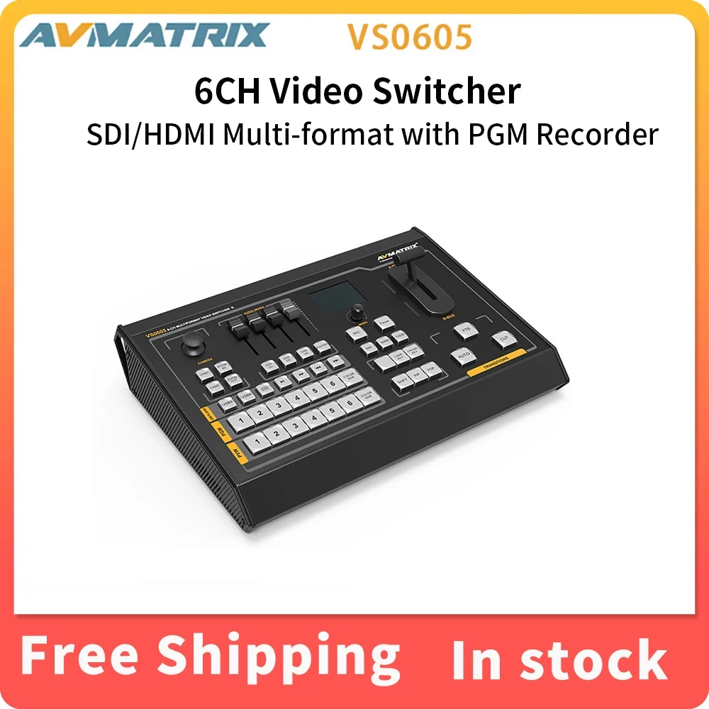 Avmatrix VS0605 6CH SDI/HDMI Multi-format Live Production Streaming Video Switcher with PGM Recorder