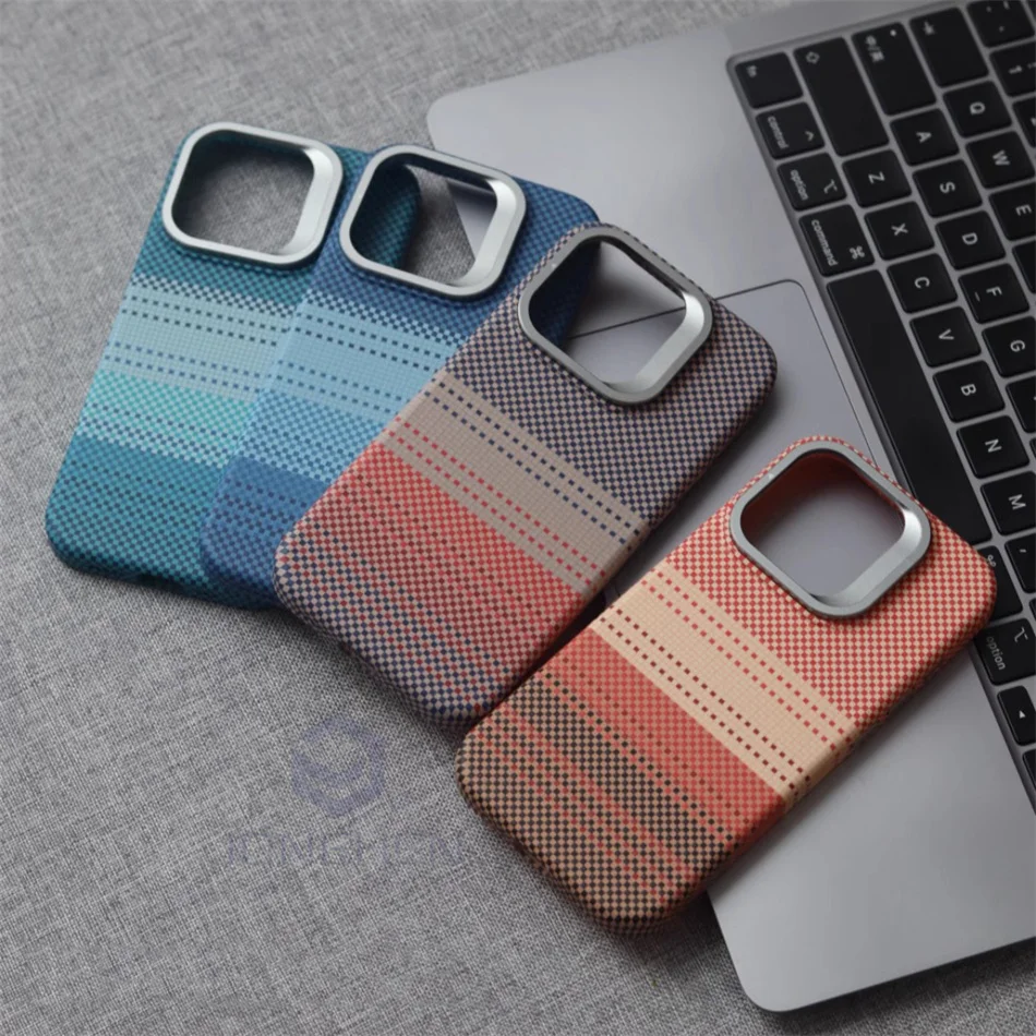 Magnetic Slim Case For Magsafe Stand Alloy Len Luxury Matte Relief Carbon Fibre Pattern PC Cover For iPhone 13 14 15 16 Pro Max