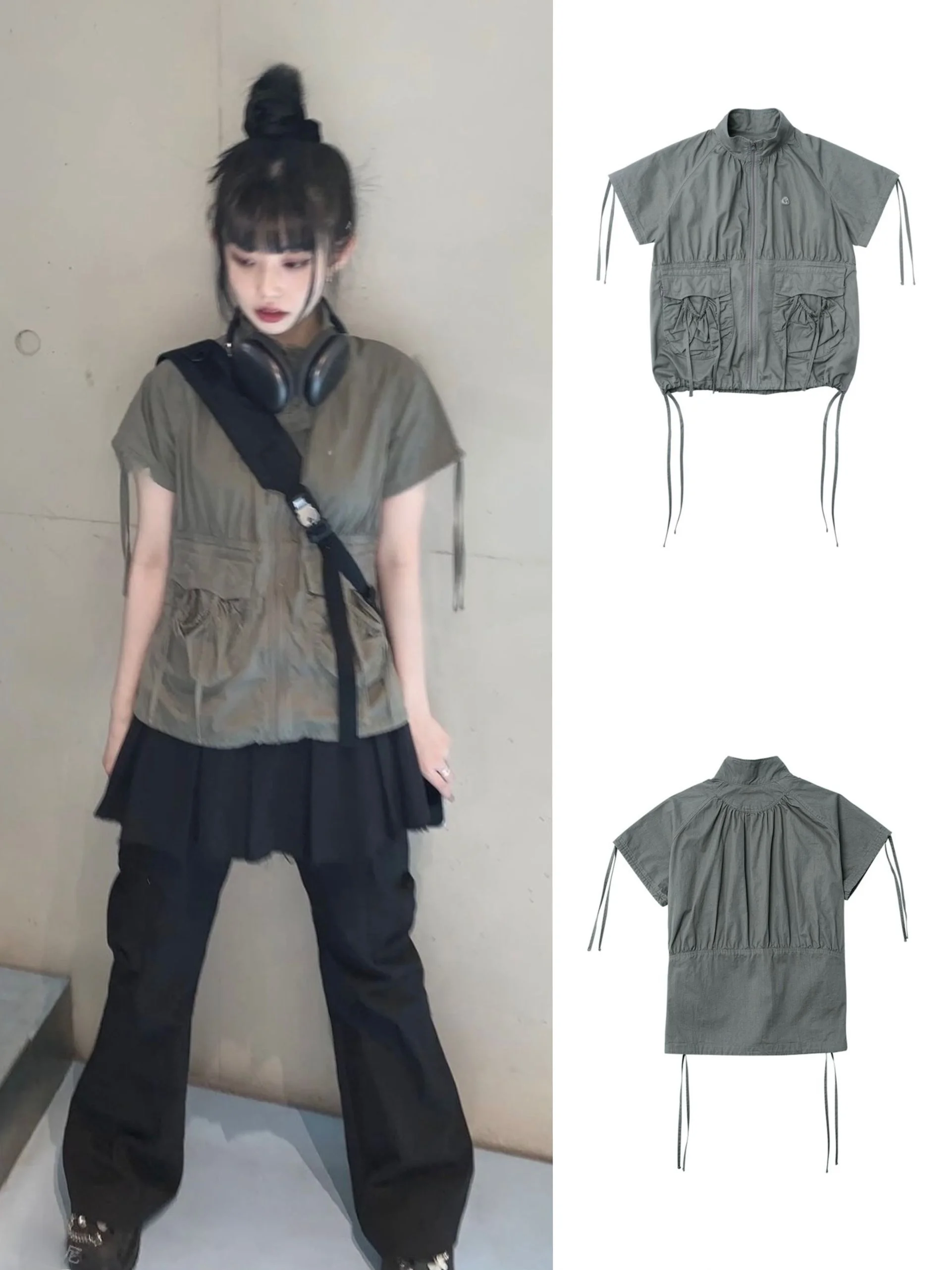 스트리트 슬레 워크웨어 여성용 여름 아우터웨어 코튼 소재 컬러 지퍼 클로...