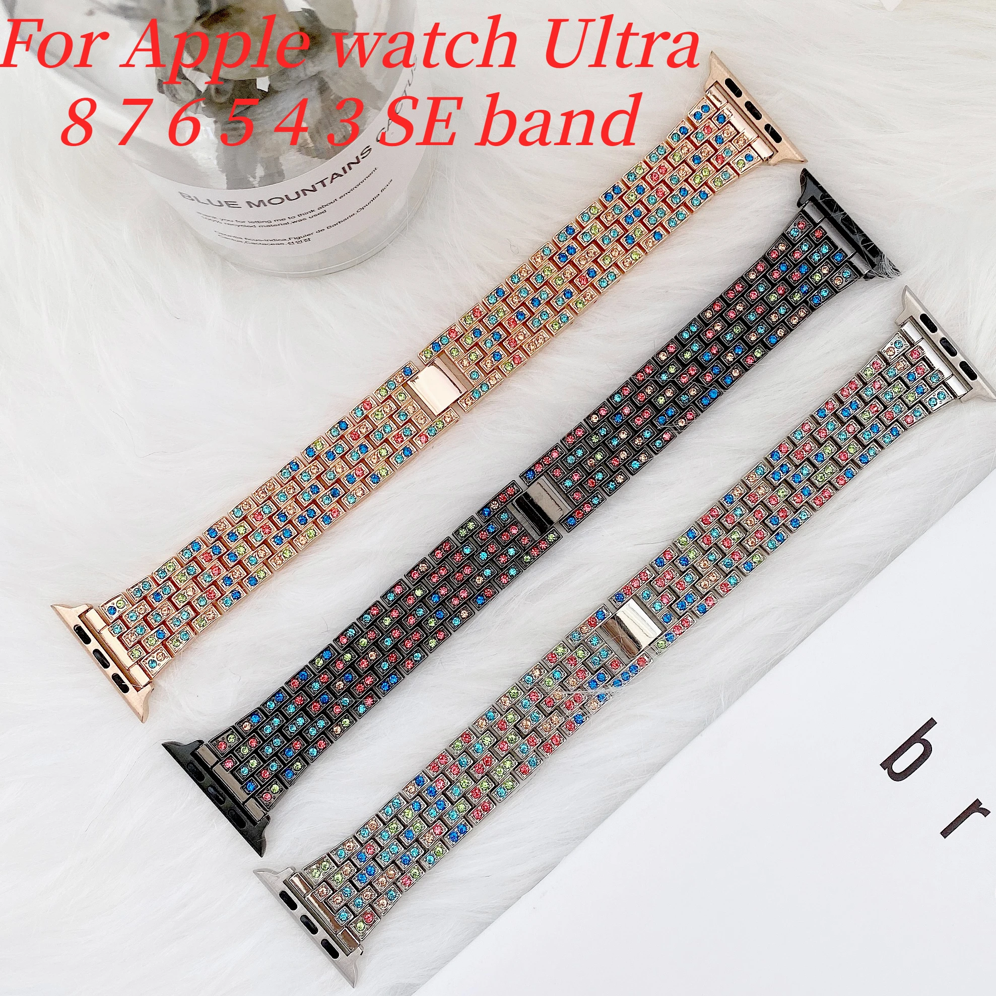 

Metal＋Diamond strap For Apple watch Band Ultra 8 7 45mm 44mm 41mm 40mm Stainless steel Correa iWatch Series 6 5 4 3 SE 38mm 42mm