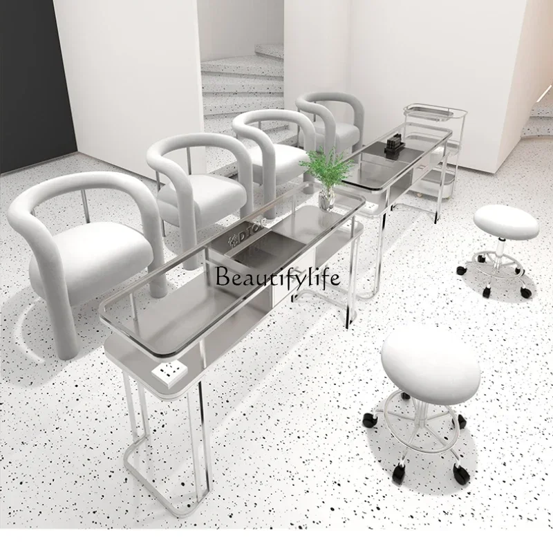 

FG17Серебряная серия, стеклянный стол для ногтей, одинарный, двойной, для трех человек, каменная пластина, стол для маникюрного салона