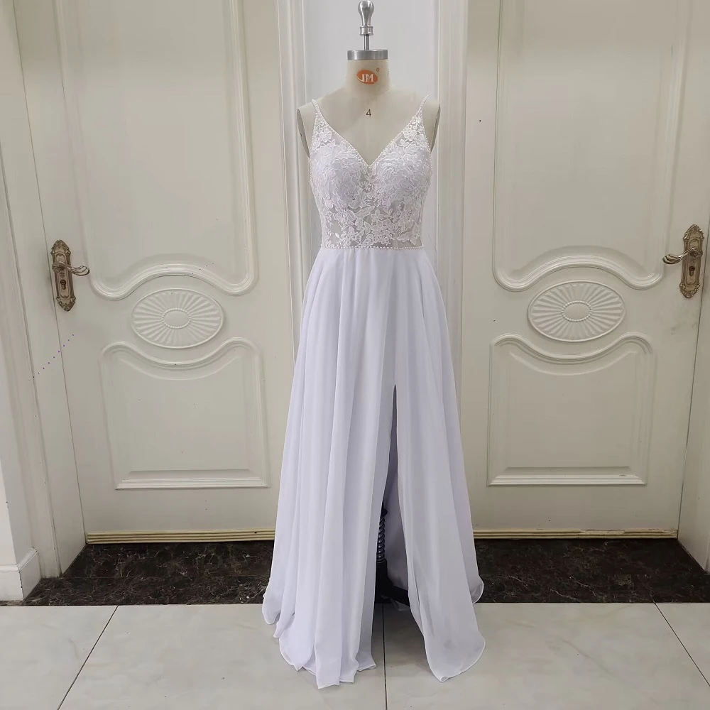 ZJ6012 Customized Flower A Line Sweetheart Wedding Dresses For Women Spaghetti Strap 2025 Sleeveless Bride Boho Bridal Gown