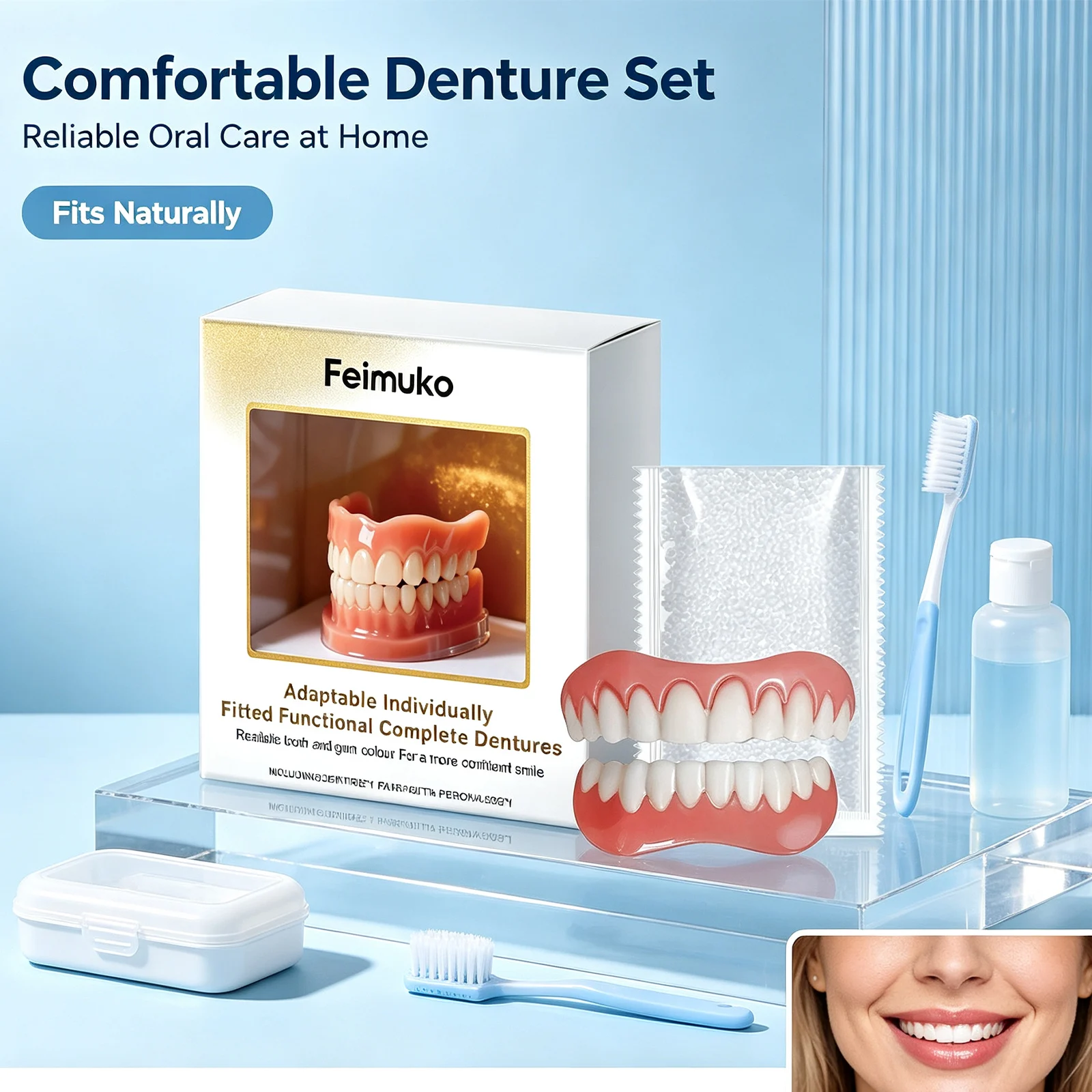 Kit de prothèses dentaires en silicone Feimuko – Ajustement naturel pour dents supérieures et inférieures – Couvre les espaces et les dents manquantes – Coussinets en silicone souples pour hommes et femmes
