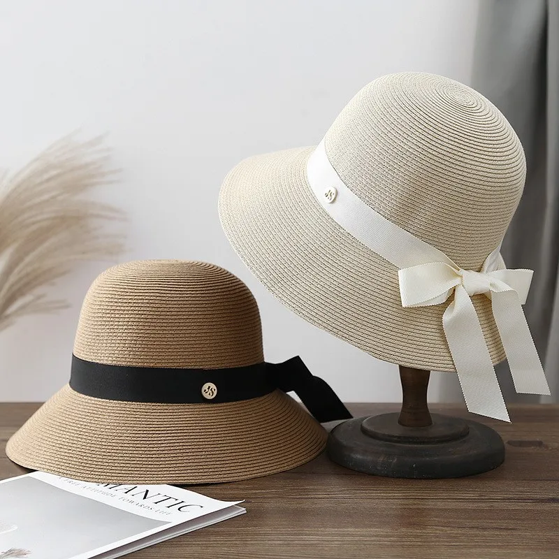 

High-quality designer's elegant fine woven ribbon hat women's summer