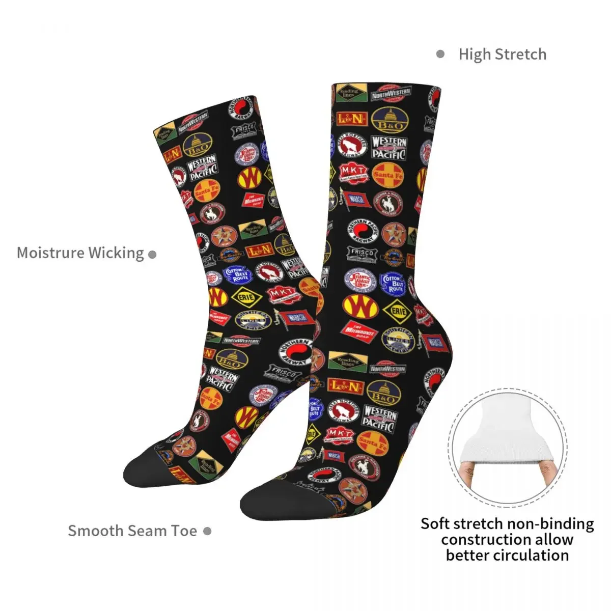 Vintage Defunct Railroad Railway Logos - Trains Hobby Socks Harajuku High Quality Stockings All Season Long Socks Accessories