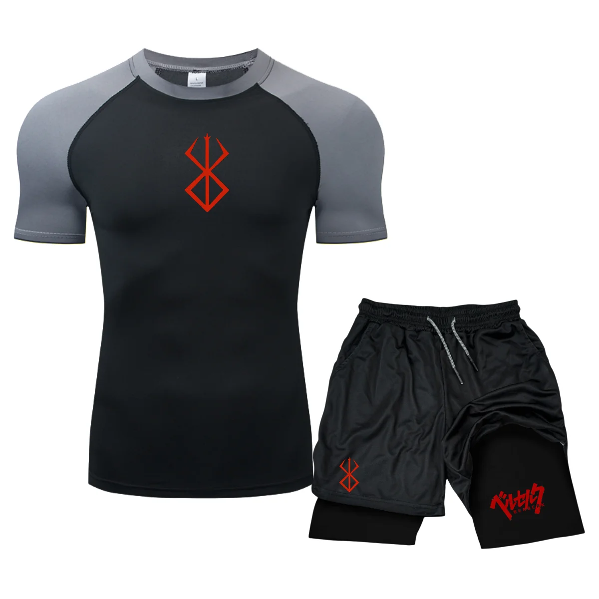 Ropa Deportiva de compresión para hombre, camiseta de manga corta para gimnasio, conjunto deportivo de Goku 2 piezas, pantalones cortos de