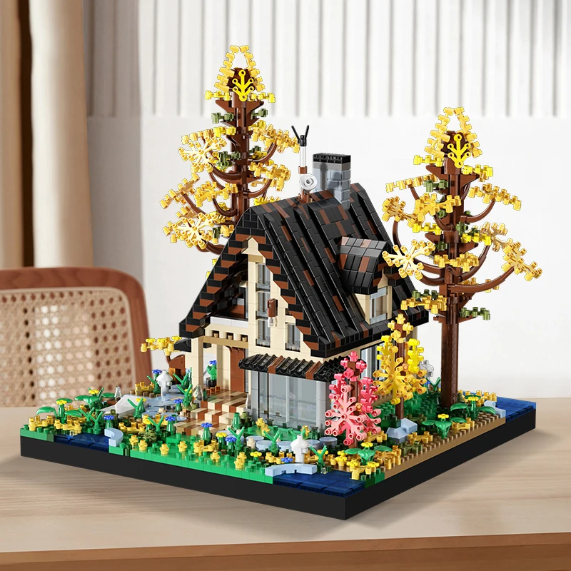 DIY drewniany model domu klocki kreatywny domek na drzewie cegły domek leśny puzzle dla dzieci klocki zabawki edukacyjne prezent