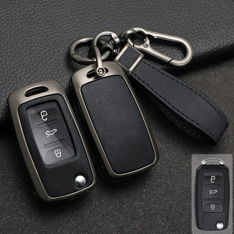 

Zinc Alloy +Leather Full Cover Car Key Case For VW Volkswagen Polo Golf Passat Beetle Tiguan For Skoda Yeti Superb Rapid Octavia