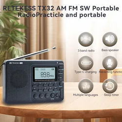 TX32 Radio FM AM SW Portable Radios Rechargeable Radio Batteries multiple bands USB Recorder Speaker for Elders
