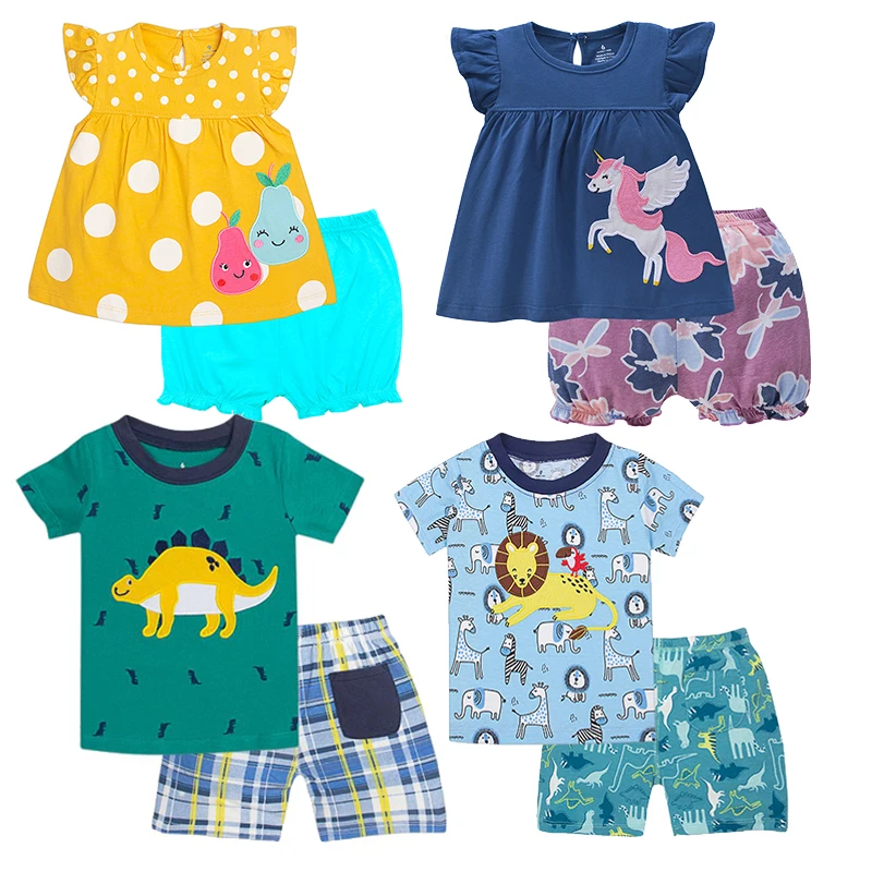 New Baby Girls Clothes Set 2pcs Short-sleeved Tshirt Pants 6M-24M Wear Toddler Boys Kids Clothing SetLion Fox