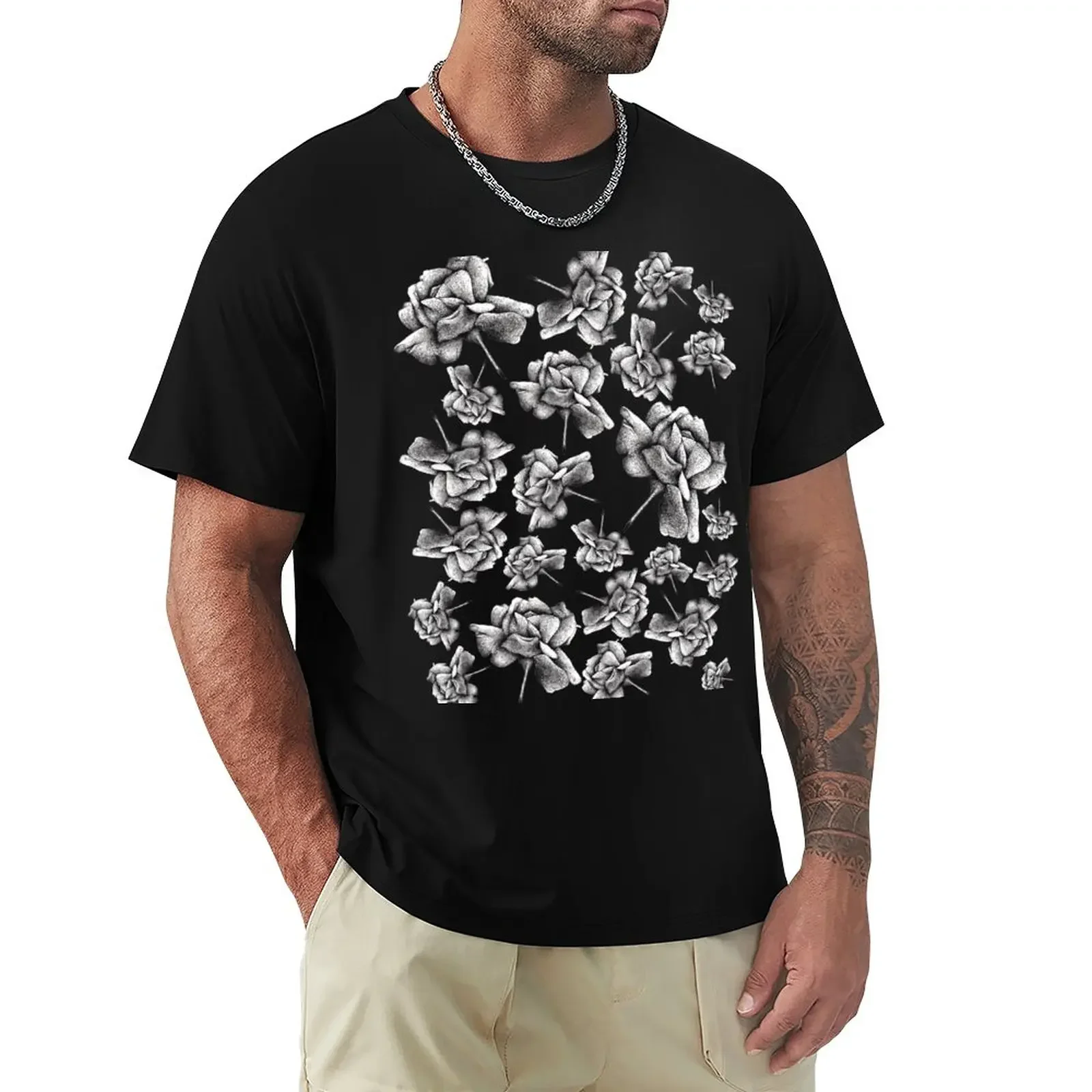 

Black Roses Print T-Shirt boys whites oversized for a boy mens graphic t-shirts anime