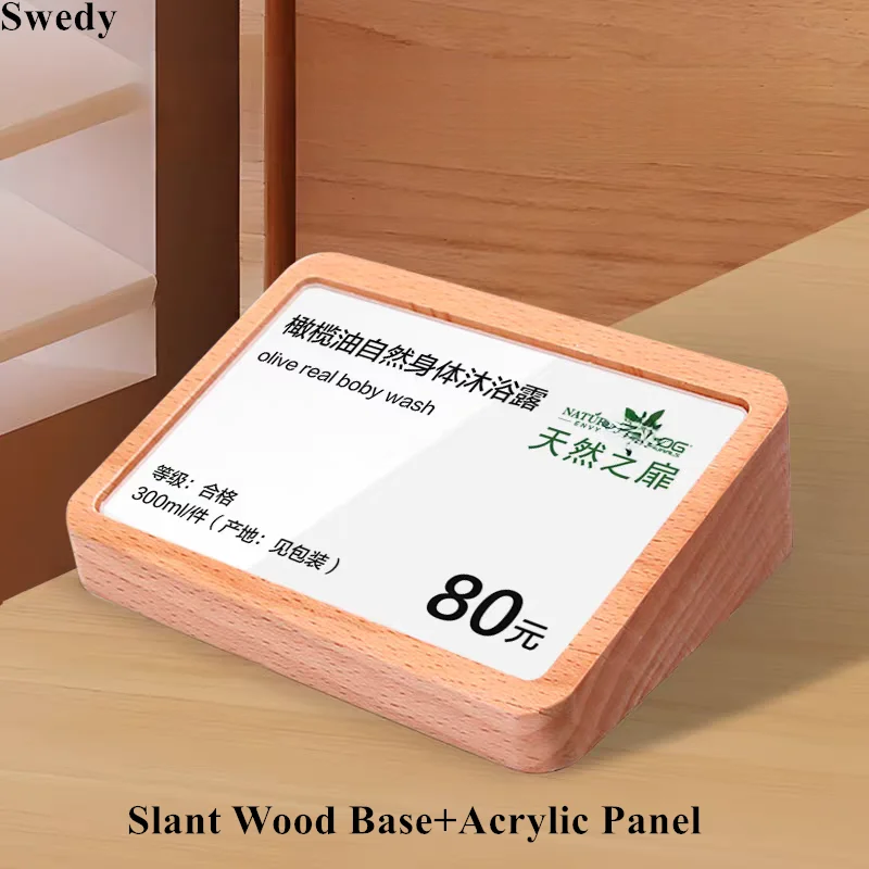 60x38mm Small Acrylic Sign Holder Display Stand Table Number Menu Paper Price List Wood Price Name Card Tag Label Stands