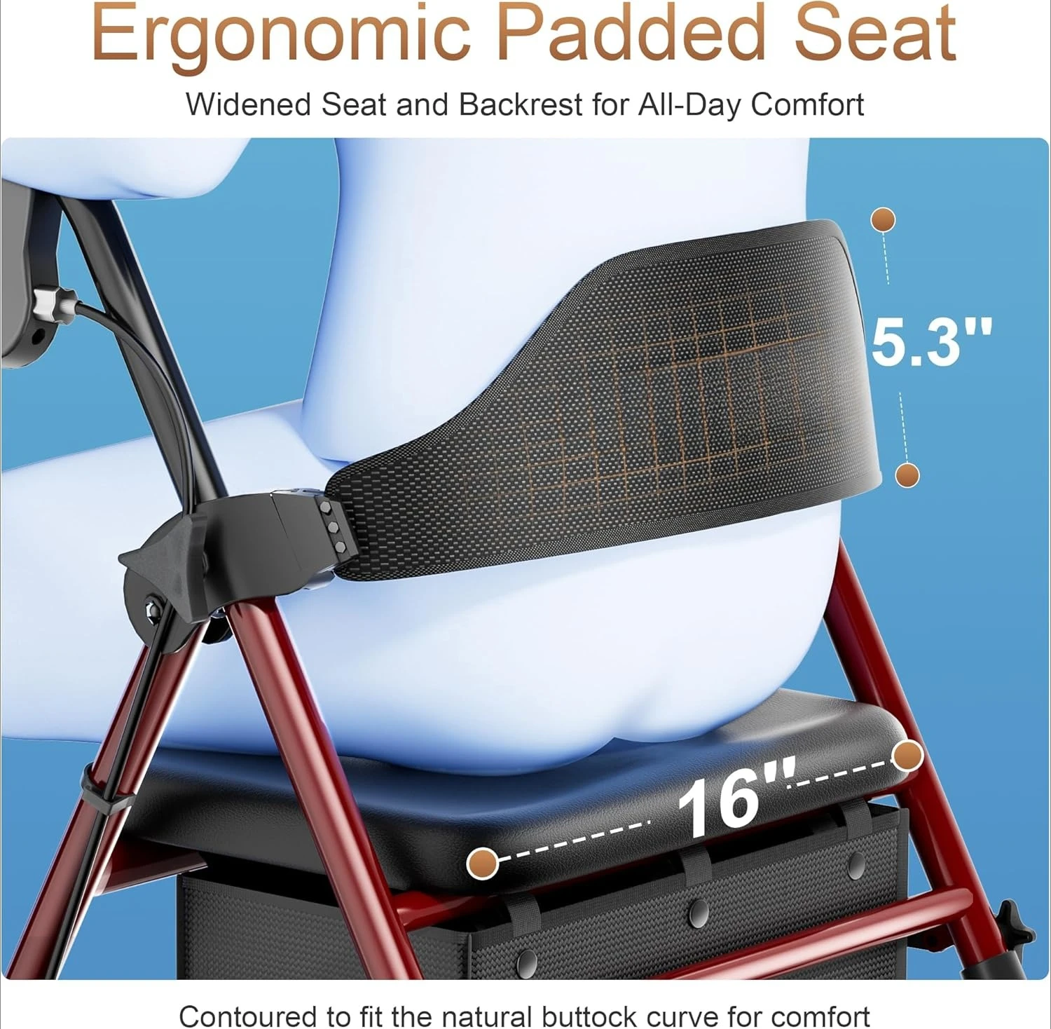 

Rollator Walkers with Seat for Seniors, Foldable 8" Big Wheels All Terrain Rolling Walker, Handles and Ergonomic Seat·Hot Sale