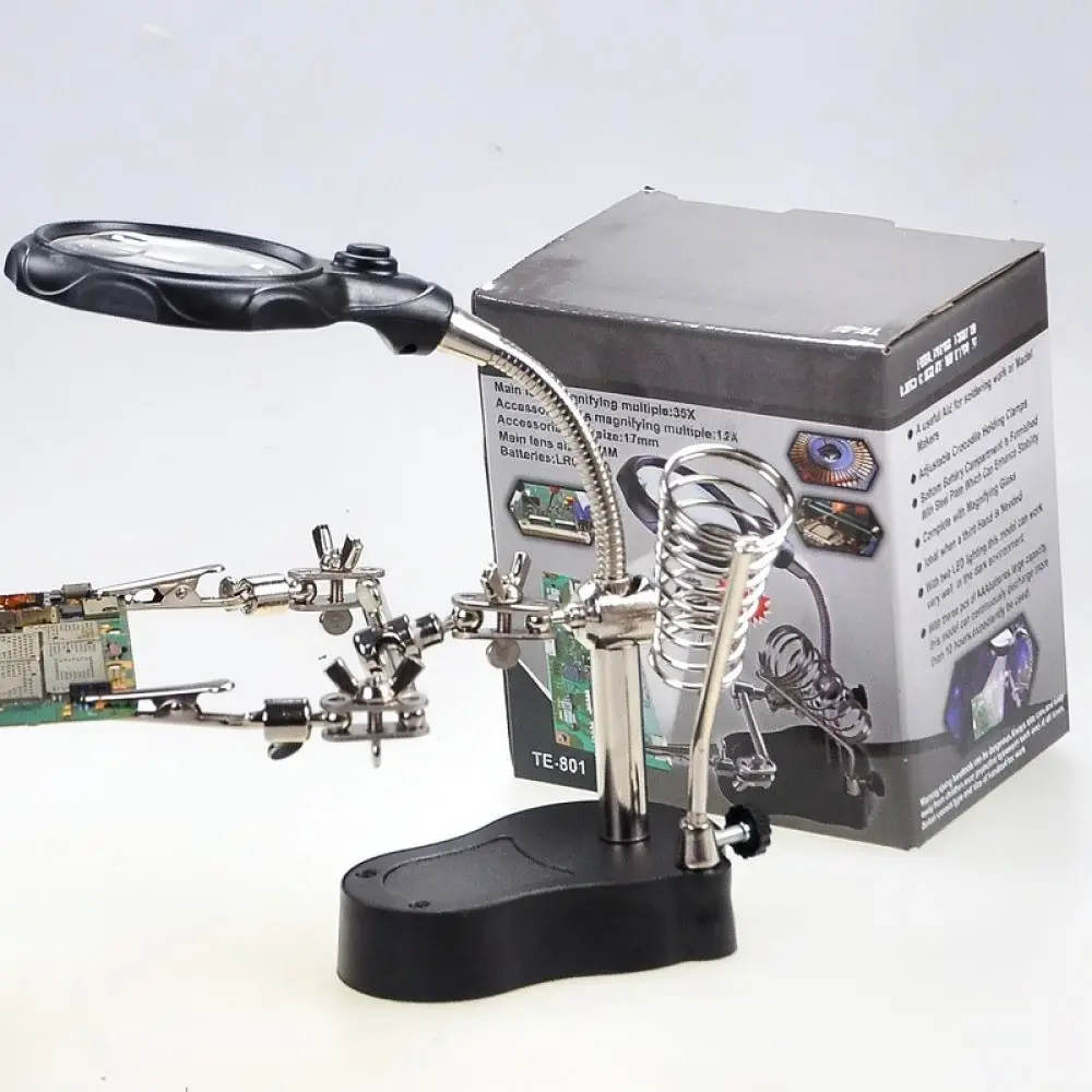 Led Magnifier Soldering Aid Station Helping Hand For Motherboard Repair Precision Digital Device Maintenance Stand