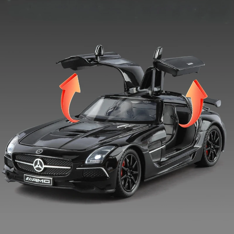 1:24 SLS AMG Sportwagen Model Diecast Metaal Geluid Licht Trek Simulatie Voertuig Modellen Ornamenten Gift