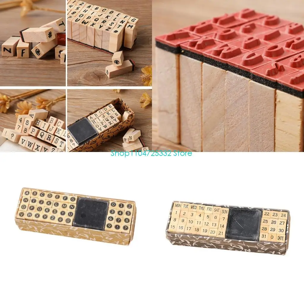 p5ea-40-個木製アルファベット番号記号スタンプセットオフィススクール用インクパッド付き