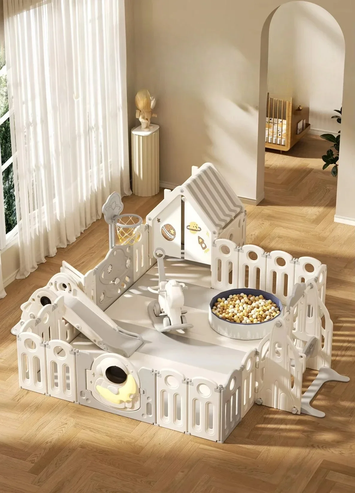 2024 Multifunctional Safe Children's Plastic Indoor Playground Baby Play Pen Fence Space Strap House New Hot Sale