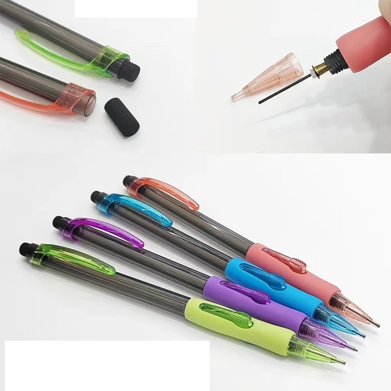 3 Teile/satz 0,5 0,7mm Seite Drücken Mechanische Bleistift mit Radiergummi HB Führt Schule Büro Malerei Schreiben Schreibwaren – Detail 7