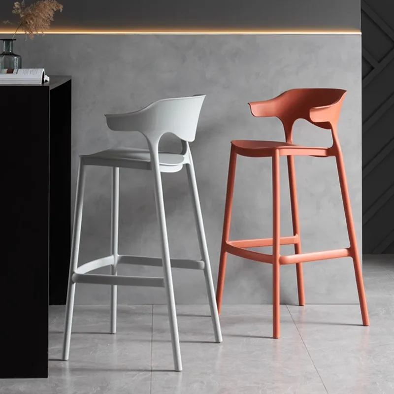 Nordic minimalist bar chair Modern minimalist plastic backrest Bar chair Household stackable designer creative high stool
