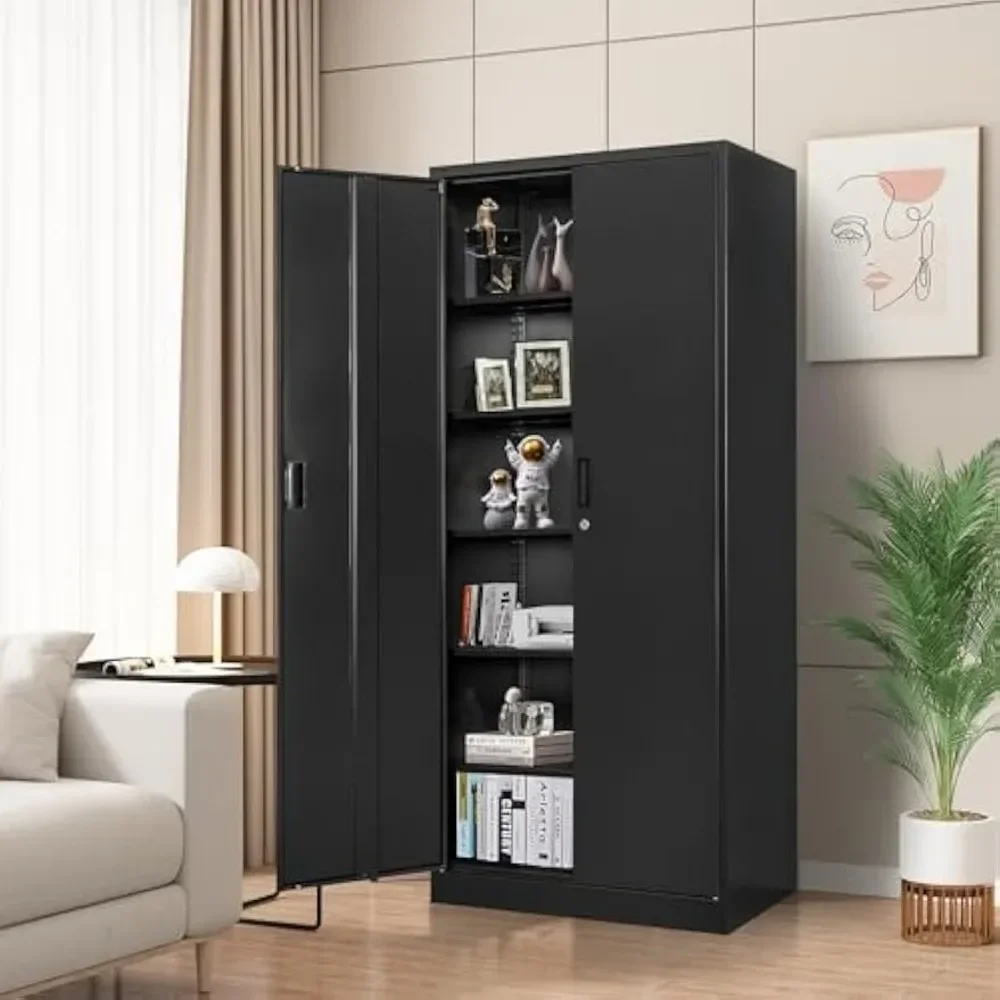 Metal Storage Cabinet 71” with 2 Doors and 5 Adjustable Shelves, Tall Cabinets Lockable, Garage Steel Locking Cabinet image 4
