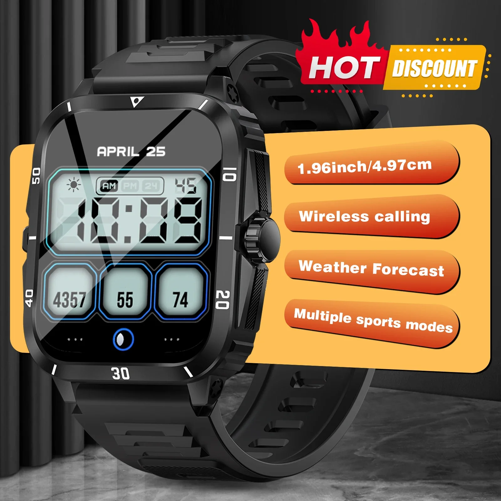 1.83 inch smart watch for men and women, USB charging, 180 mAh battery, remote camera/music player, outdoor sports mode, wireles