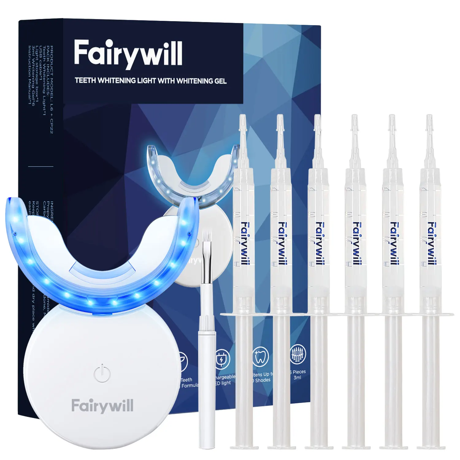 Fairywill Teeth Whitening Kit LED Light W/22% Teeth Whitening Light With 6 Carbamide Peroxide Teeth Whitening Gel For Sensitive