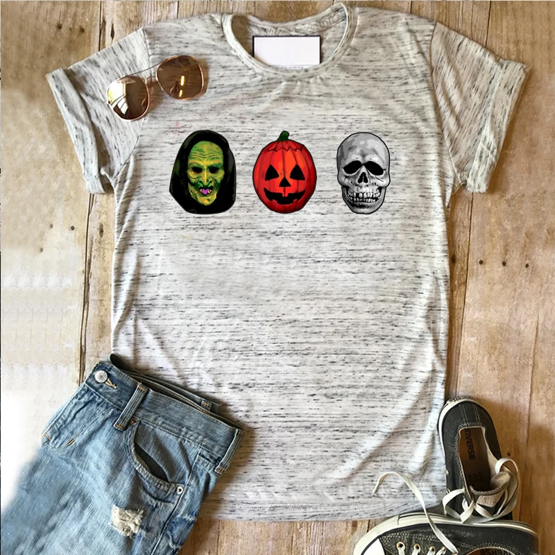 

Witch Pumpkin and Skull Tops Vintage Streetwear Women 2022 Clothing Halloween Masks Graphic Tees Women Streetwear Black