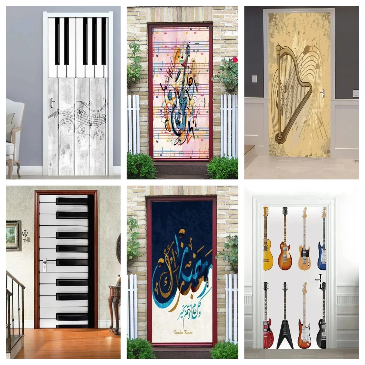 

Music Door Stickers Self-Adhesive Removable Door Stickers Music characters Wallpaper Decal Home Teens Bedroom Decor Mural Poster