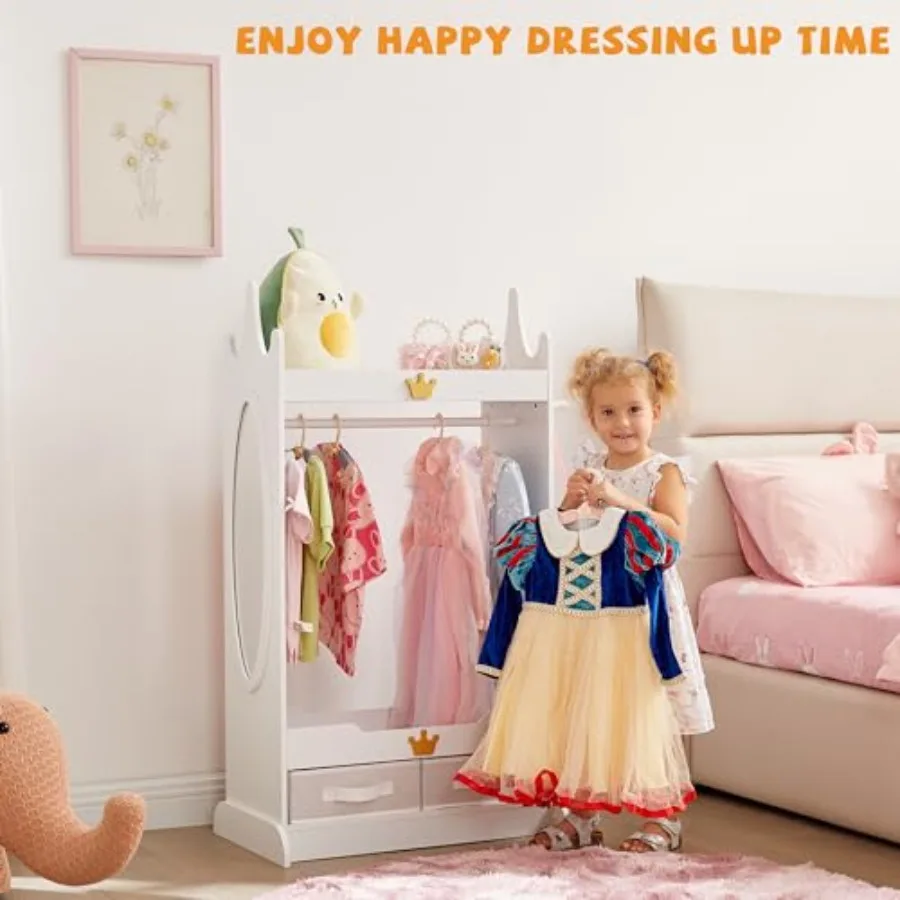 خزانة ملابس مع مرآة مفتوحة مع أدراج غير منسوجة ورف معلق للأطفال الصغار مثالية لغرفة اللعب