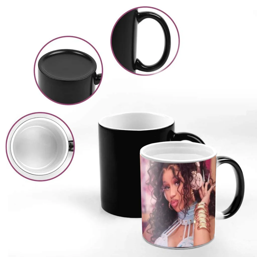 American Pop Rap Hip-Hop Singer Cardi B Coffee Mugs Creativ Color Changing Milk Tea Cup Ceramic Magic Heat Sensitive Mug Gifts