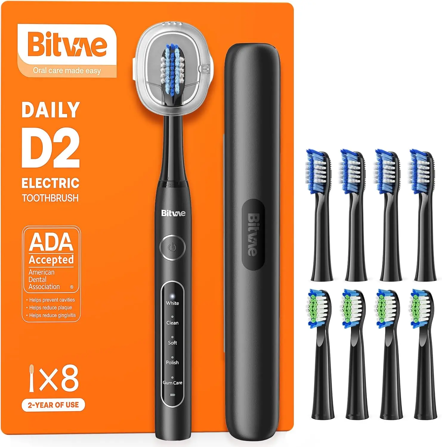 

Rechargeable Electric Toothbrush with 60-Day Battery, 5 Modes, 8 Heads & Travel Case for Adults and Kids