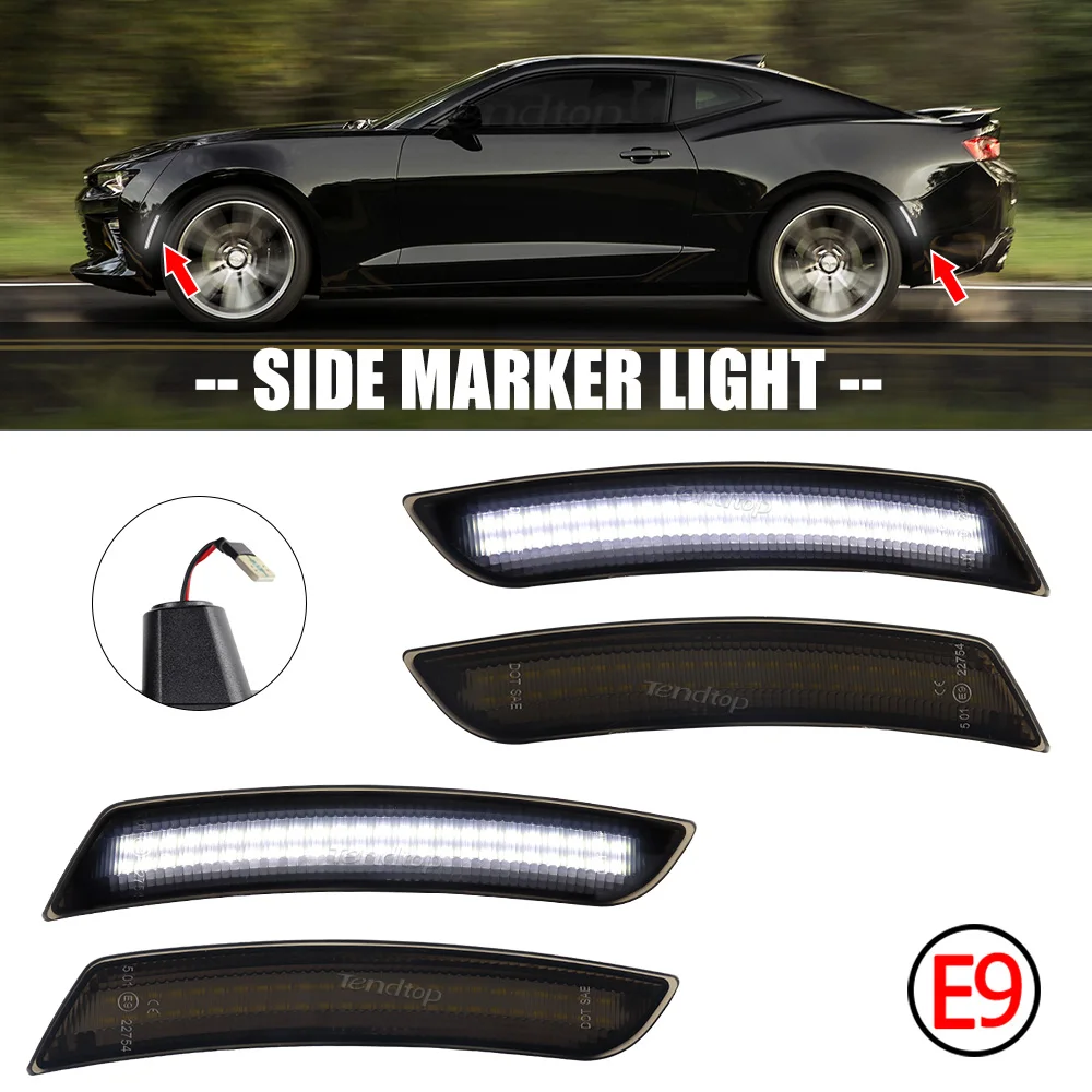 4pcs White LED Side Marker Front Rear Bumper Light Flashing  Mirror Turn Signal Lamp Indicator for Chevy Camaro 2016-2023