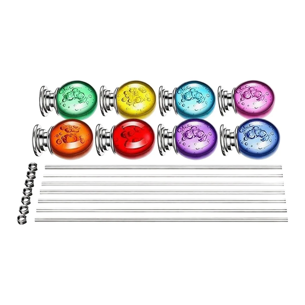 DIY for mini Garden Beaded Stakes Set 8 Stainless Steel Rods with Colorful Diamond Tops for Custom Garden Decoration