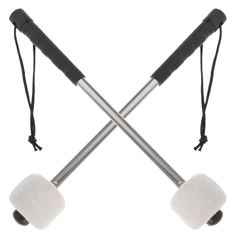 

2pcs Bass Drum Stick Stainless Steel Handle Felt Head Drumsticks Percussion Instrument Musical Instrument Drum Sticks