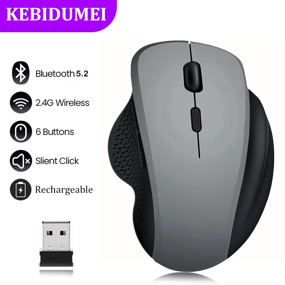 kebidumei Dual-Modus 2,4G Drahtlose Maus Bluetooth 5,2 Maus Wiederaufladbare Maus Spiel Maus 1600DPI Für Laptop Tablet computer Windows MacOS 3