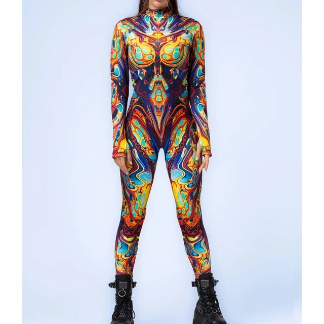 Suit Women Festival Outfit Catsuit Front Zipper Punk Rave Jumpsuit Robot Cosplay Bodysuit Morphsuit Party Rave Clothes