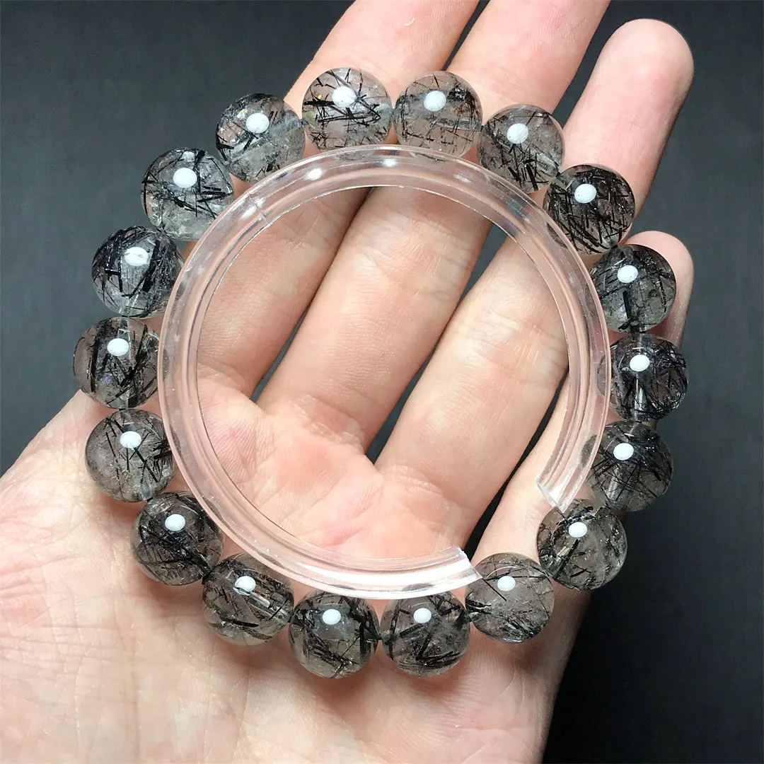 

12mm Natural Black Hair Rutilated Quartz Bracelet For Women Lady Men Luck Gift Reiki Crystal Beads Strands Jewelry AAAAA